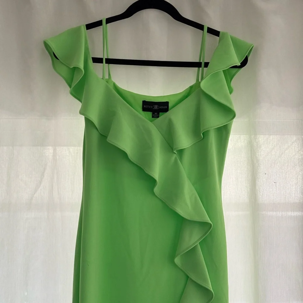 Betsy & Adam Lime Asymmetrical Ruffle Dress - Picture 2 of 9